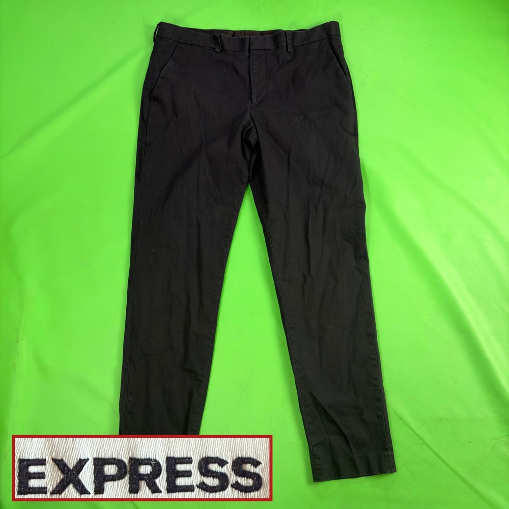 Express Chino Pants Mens 33/32 Black Extra Slim Stretch Flat Front Trouser
